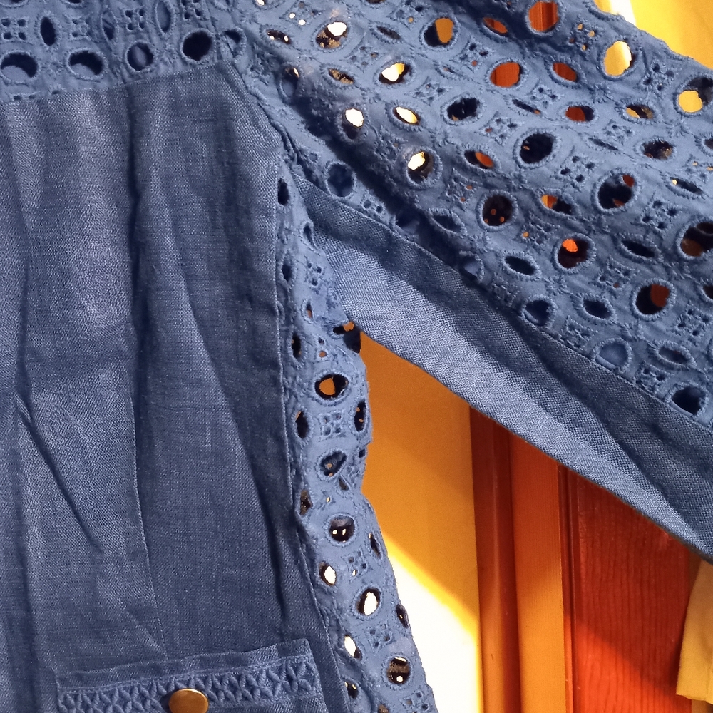 Eyelet Mix Pattern Linen Jacket - image 7